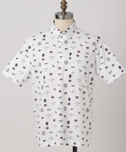 adabat(アダバット)の「【ADABAT NAVY】UVケア/吸水速乾 シャダンモノグラムプリント半袖ポロシャツ(ポロシャツ・メンズ・ホワイト系1/ブルー系その他2/ブラウン系その他2・46/52/50/48)」の4枚目の写真