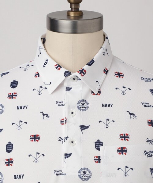 adabat(アダバット)の「【ADABAT NAVY】UVケア/吸水速乾 シャダンモノグラムプリント半袖ポロシャツ(ポロシャツ・メンズ・ホワイト系1/ブルー系その他2/ブラウン系その他2・46/52/50/48)」の6枚目の写真