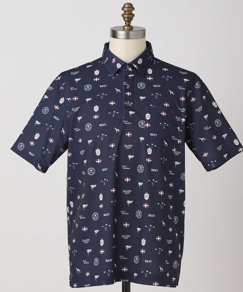 adabat(アダバット)の「【ADABAT NAVY】UVケア/吸水速乾 シャダンモノグラムプリント半袖ポロシャツ(ポロシャツ・メンズ・ホワイト系1/ブルー系その他2/ブラウン系その他2・46/52/50/48)」の14枚目の写真