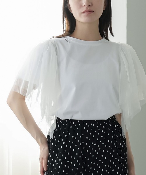 mili an deni(ミリアンデニ)の「袖ティアードチュールTシャツ(Tシャツ/カットソー・レディース・オフホワイト/ブラック・M)」の13枚目の写真