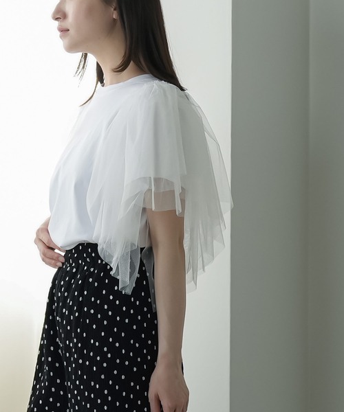 mili an deni(ミリアンデニ)の「袖ティアードチュールTシャツ(Tシャツ/カットソー・レディース・オフホワイト/ブラック・M)」の15枚目の写真