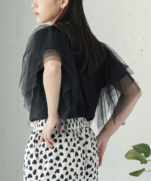mili an deni(ミリアンデニ)の「袖ティアードチュールTシャツ(Tシャツ/カットソー・レディース・オフホワイト/ブラック・M)」の9枚目の写真