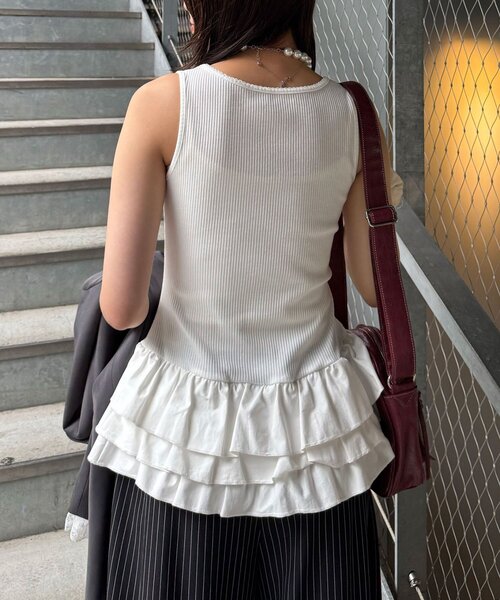 CIAOPANIC(チャオパニック)の「ティアードヘムリブタンクトップ(タンクトップ・レディース・ホワイト/ブラック・ONE SIZE)」の7枚目の写真