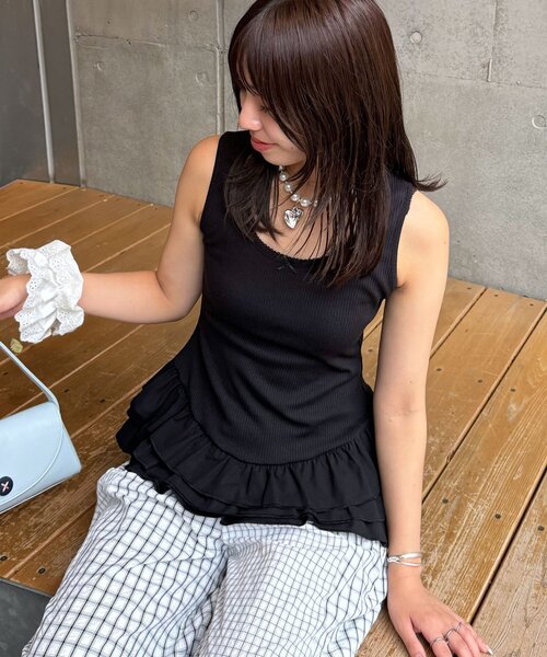 CIAOPANIC(チャオパニック)の「ティアードヘムリブタンクトップ(タンクトップ・レディース・ホワイト/ブラック・ONE SIZE)」の14枚目の写真