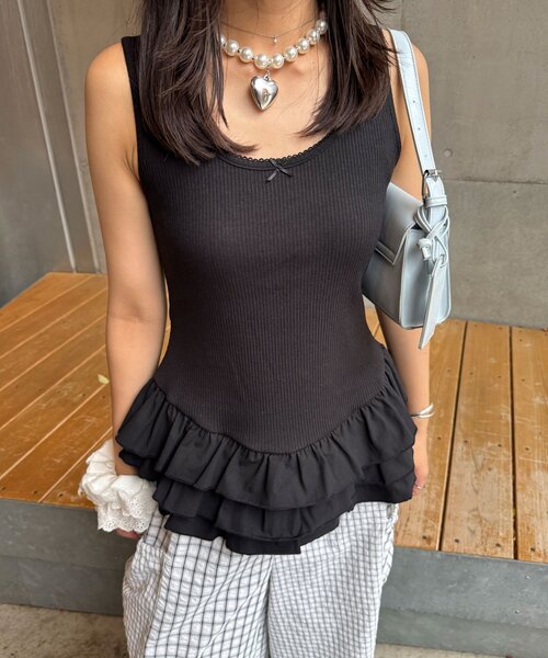 CIAOPANIC(チャオパニック)の「ティアードヘムリブタンクトップ(タンクトップ・レディース・ホワイト/ブラック・ONE SIZE)」の15枚目の写真