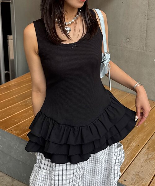 CIAOPANIC(チャオパニック)の「ティアードヘムリブタンクトップ(タンクトップ・レディース・ホワイト/ブラック・ONE SIZE)」の16枚目の写真