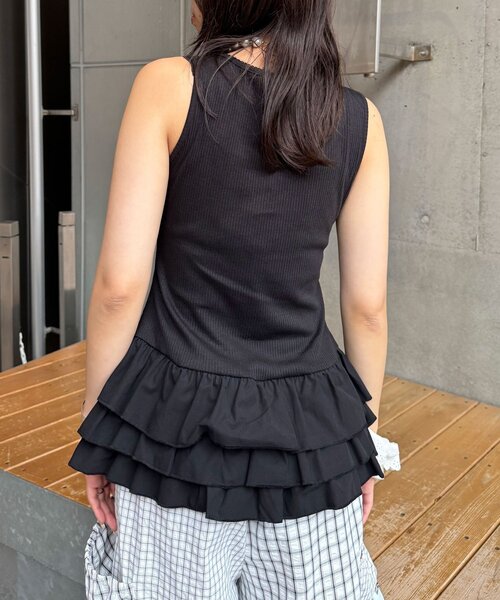 CIAOPANIC(チャオパニック)の「ティアードヘムリブタンクトップ(タンクトップ・レディース・ホワイト/ブラック・ONE SIZE)」の18枚目の写真