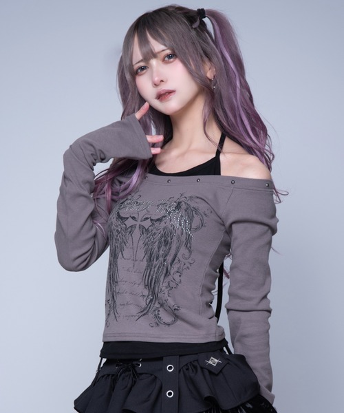 REFLEM(レフレム)の「『REFLEM/レフレム』キャミレイヤードL/S TEE/ロングスリーブカットソー(Tシャツ/カットソー・レディース・ホワイト/グレー/ブラック・FREE)」の3枚目の写真