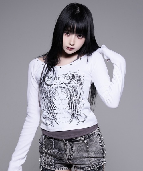 REFLEM(レフレム)の「『REFLEM/レフレム』キャミレイヤードL/S TEE/ロングスリーブカットソー(Tシャツ/カットソー・レディース・ホワイト/グレー/ブラック・FREE)」の2枚目の写真