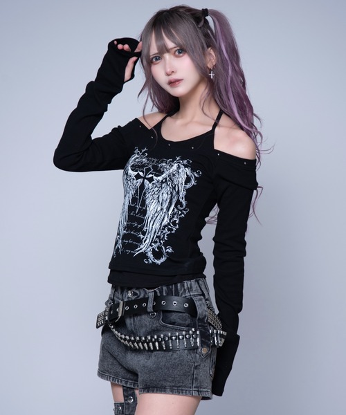 REFLEM(レフレム)の「『REFLEM/レフレム』キャミレイヤードL/S TEE/ロングスリーブカットソー(Tシャツ/カットソー・レディース・ホワイト/グレー/ブラック・FREE)」の4枚目の写真