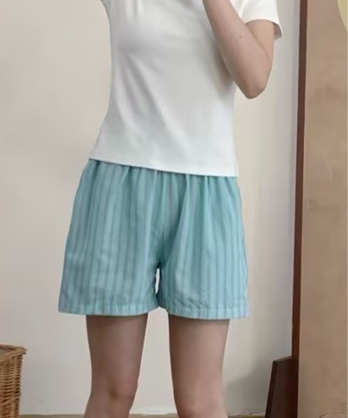 AsheKsha(アシクシャ)の「縦ストライプのゴム入りカジュアルショーツ(その他パンツ・レディース・ブルー/グリーン/パープル・F)」の10枚目の写真