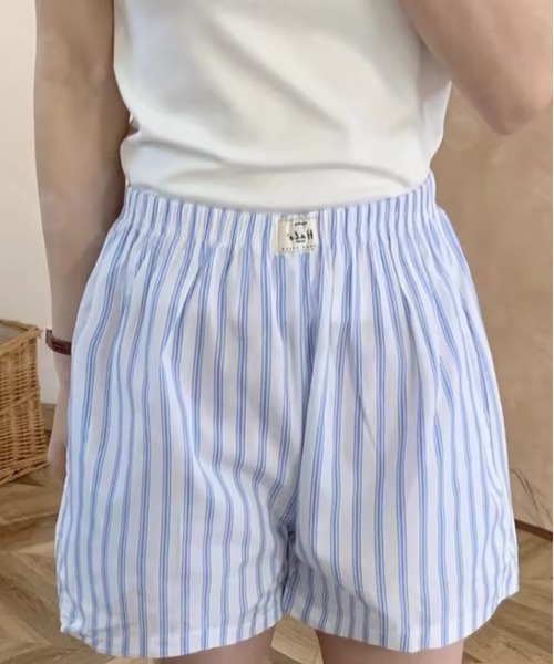 AsheKsha(アシクシャ)の「縦ストライプのゴム入りカジュアルショーツ(その他パンツ・レディース・ブルー/グリーン/パープル・F)」の14枚目の写真