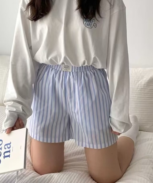 AsheKsha(アシクシャ)の「縦ストライプのゴム入りカジュアルショーツ(その他パンツ・レディース・ブルー/グリーン/パープル・F)」の17枚目の写真