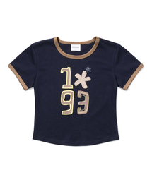 W 1993 フラワーベイビーリンガーTシャツ_ネイビー