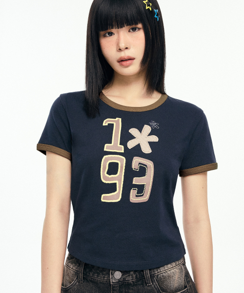 1993STUDIO(1993スタジオ)の「W 1993 フラワーベイビーリンガーTシャツ_ネイビー(Tシャツ/カットソー・レディース・その他・MEDIUM/SMALL)」の2枚目の写真
