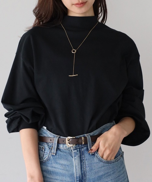 Fizz（フィズ）の「モックネック　ボリュームスリーブロンT（Tシャツ/カットソー・レディース・ホワイト/ブラック/ホワイト×ブラック・M）」の3枚目の写真