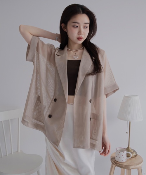 JUMELLE（ジュメロ）の「シアーテーラードジャケット（テーラードジャケット・レディース・ベージュ/ネイビー・MEDIUM）」の15枚目の写真