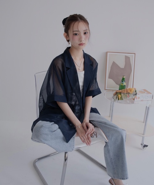 JUMELLE（ジュメロ）の「シアーテーラードジャケット（テーラードジャケット・レディース・ベージュ/ネイビー・MEDIUM）」の6枚目の写真
