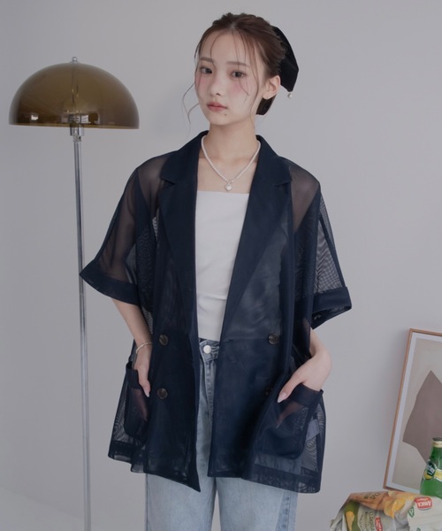 JUMELLE（ジュメロ）の「シアーテーラードジャケット（テーラードジャケット・レディース・ベージュ/ネイビー・MEDIUM）」の8枚目の写真