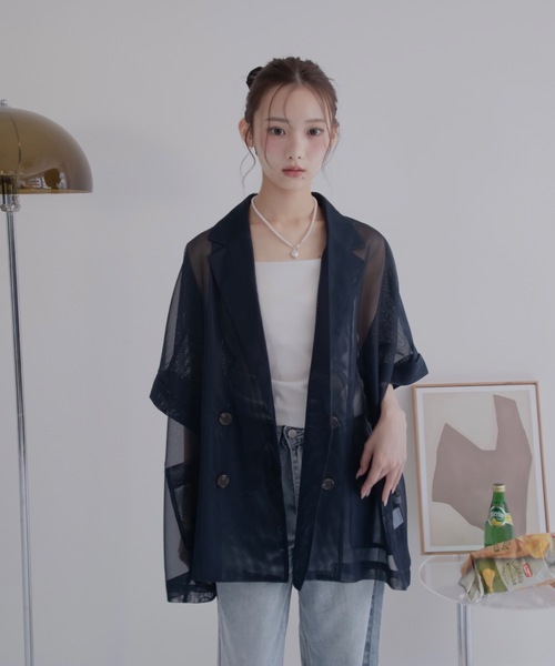 JUMELLE（ジュメロ）の「シアーテーラードジャケット（テーラードジャケット・レディース・ベージュ/ネイビー・MEDIUM）」の16枚目の写真