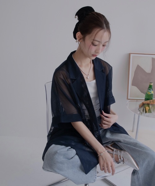 JUMELLE（ジュメロ）の「シアーテーラードジャケット（テーラードジャケット・レディース・ベージュ/ネイビー・MEDIUM）」の18枚目の写真