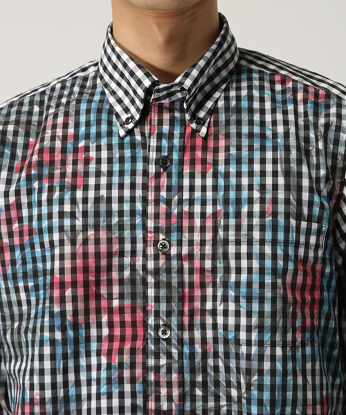 美品 SOPHNET ソフネット 15SS フラワー プリント ギンガム チェック BD シャツ FLOWER GINGHAM CHECK B.D SHIRT ブルー L 人気SALE，品質保証 SOPHNET. FLOWER OVER PRINT B.D SHIRT FRONT M 16ss