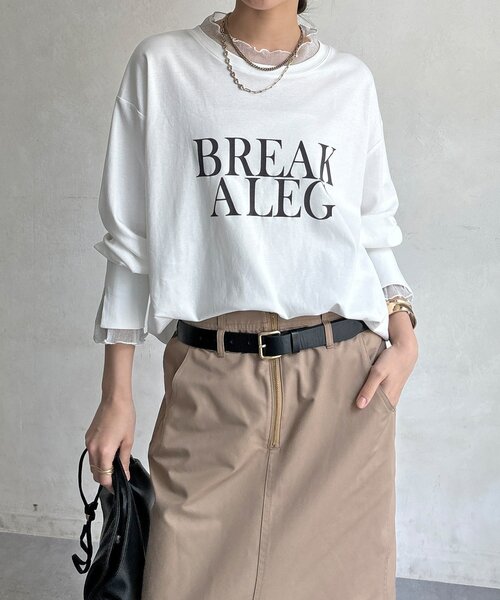 DouDou（ドゥドゥ）の「【WEB限定】BREAK ALEGフロッキーレイヤードロンTEE（Tシャツ/カットソー・レディース・オフホワイト/ブラック・FREE）」の2枚目の写真