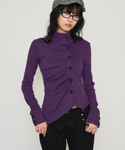 WHO'S WHO gallery(フーズフーギャラリー)の「アシメハイネックギャザートップス(Tシャツ/カットソー・レディース・ブラック/パープル/グレー・FREE)」の9枚目の写真