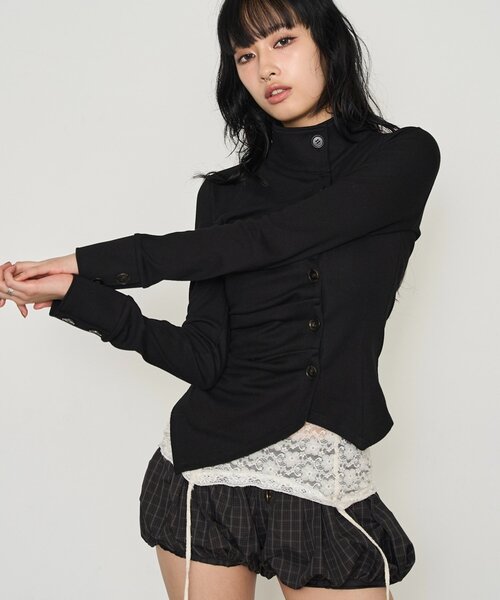 WHO'S WHO gallery(フーズフーギャラリー)の「アシメハイネックギャザートップス(Tシャツ/カットソー・レディース・ブラック/パープル/グレー・FREE)」の16枚目の写真