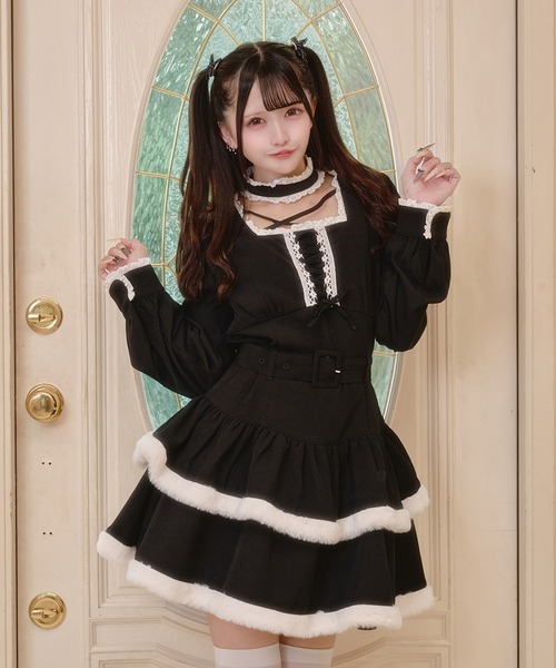 Pal elfy(パルエルフィー)の「チョーカー付き編上げファーワンピース(ワンピース・レディース・ピンク/ブラウン系その他/ブラック・フリー)」の2枚目の写真