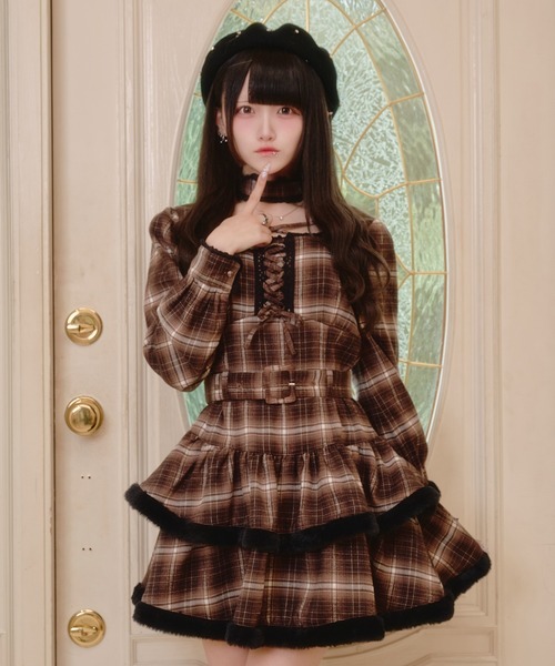 Pal elfy(パルエルフィー)の「チョーカー付き編上げファーワンピース(ワンピース・レディース・ピンク/ブラウン系その他/ブラック・フリー)」の11枚目の写真