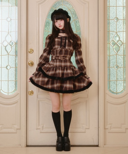 Pal elfy(パルエルフィー)の「チョーカー付き編上げファーワンピース(ワンピース・レディース・ピンク/ブラウン系その他/ブラック・フリー)」の14枚目の写真