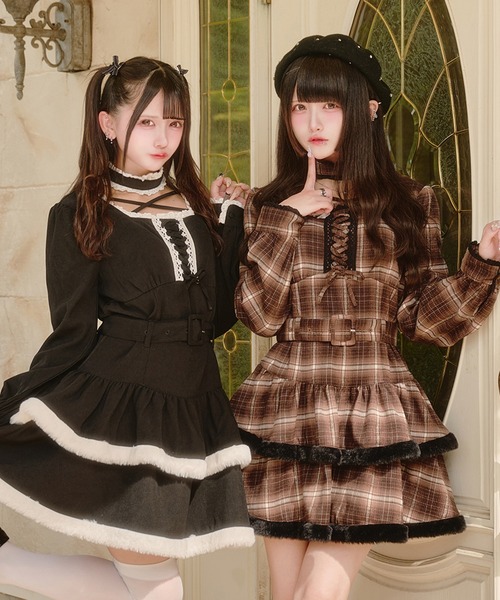 Pal elfy(パルエルフィー)の「チョーカー付き編上げファーワンピース(ワンピース・レディース・ピンク/ブラウン系その他/ブラック・フリー)」の17枚目の写真