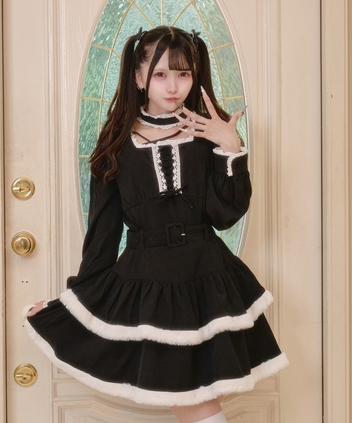 Pal elfy(パルエルフィー)の「チョーカー付き編上げファーワンピース(ワンピース・レディース・ピンク/ブラウン系その他/ブラック・フリー)」の5枚目の写真