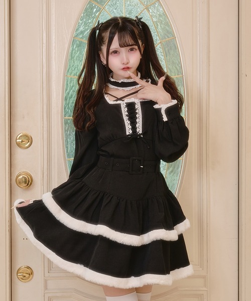 Pal elfy(パルエルフィー)の「チョーカー付き編上げファーワンピース(ワンピース・レディース・ピンク/ブラウン系その他/ブラック・フリー)」の4枚目の写真