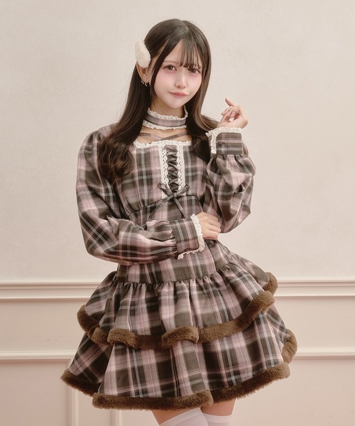 Pal elfy(パルエルフィー)の「チョーカー付き編上げファーワンピース(ワンピース・レディース・ピンク/ブラウン系その他/ブラック・フリー)」の20枚目の写真
