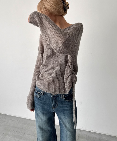 CANAL JEAN(キャナルジーン)の「El mar あぜ編みサイドギャザーニット(ニット/セーター・レディース・モカ/ブラック/ベージュ・ONE SIZE)」の1枚目の写真