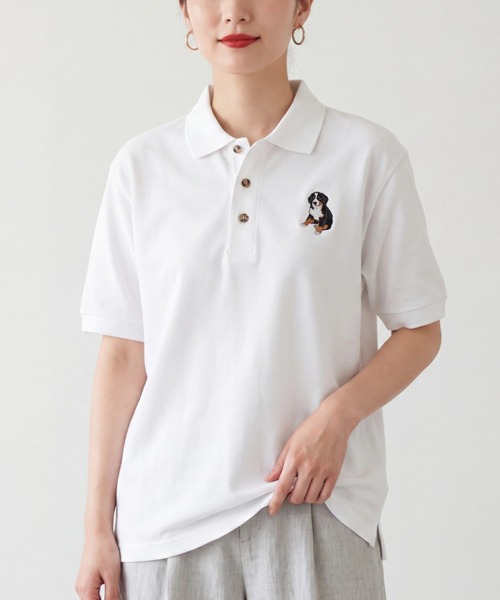 INNOCENT(イノセント)の「【T24】DOG WHITE EMBROIDERY POLO SS-K420(ポロシャツ・レディース・その他2/その他3/その他1/その他5/その他6/その他4・SMALL/MEDIUM/LARGE/X-LARGE)」の1枚目の写真