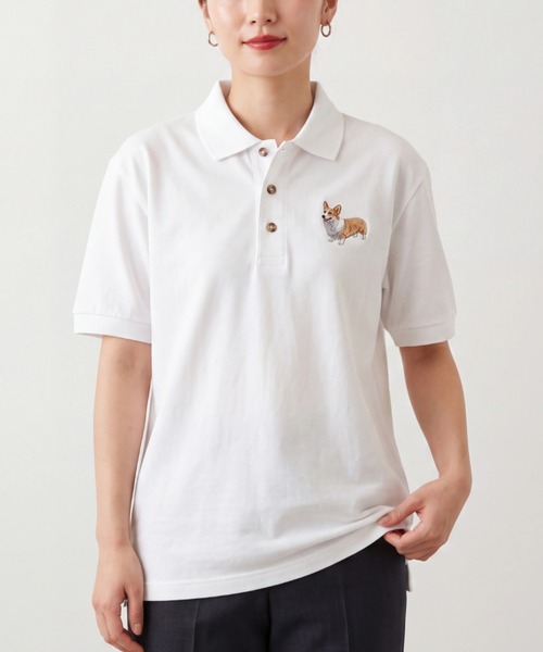 INNOCENT(イノセント)の「【T24】DOG WHITE EMBROIDERY POLO SS-K420(ポロシャツ・レディース・その他2/その他3/その他1/その他5/その他6/その他4・SMALL/MEDIUM/LARGE/X-LARGE)」の3枚目の写真