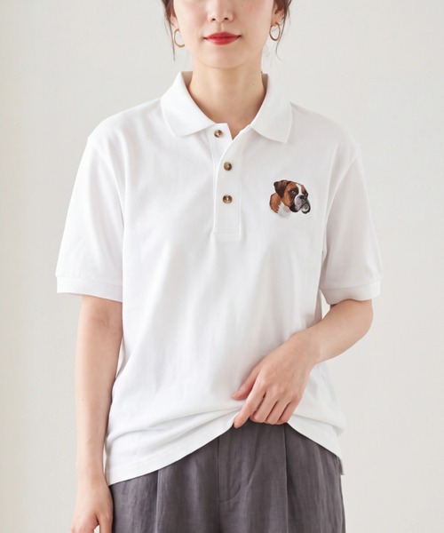 INNOCENT(イノセント)の「【T24】DOG WHITE EMBROIDERY POLO SS-K420(ポロシャツ・レディース・その他2/その他3/その他1/その他5/その他6/その他4・SMALL/MEDIUM/LARGE/X-LARGE)」の4枚目の写真