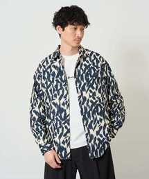 【イージーケア/洗濯機で洗える/速乾/毛玉・シワになりにくい/ストレッチ】レオパードガラプリントワイドシルエットシャツ
