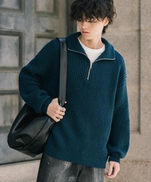 新色追加 オーバーサイズ畦編みハーフジップ長袖ニットセーター
