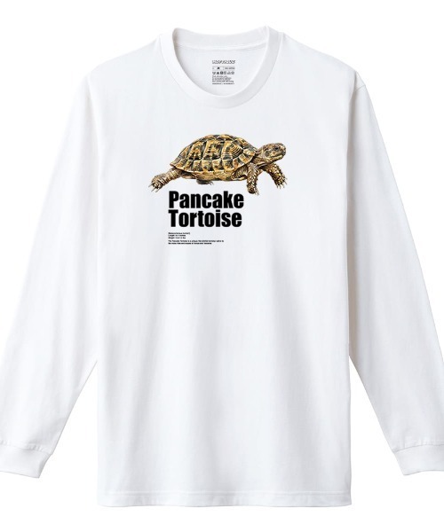 Moftique(モフティック)の「Moftique(モフティック) 長袖Tシャツ パンケーキリクガメ 亀 爬虫類 ペット アニマル プリント Tシャツ 長袖 ロンT ロングTシャツ トップス カットソー レディース ユニセックス 春 秋(Tシャツ/カットソー・レディース・ブラック/ホワイト・XS/S)」の2枚目の写真