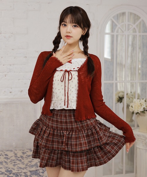 Anely(アネリー)の「【2点セット】小花柄レースリボンキャミソール×ニットカーディガン(その他トップス・レディース・レッド/イエロー/ブルー・FREE)」の14枚目の写真