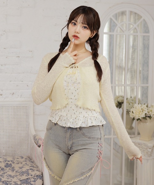 Anely(アネリー)の「【2点セット】小花柄レースリボンキャミソール×ニットカーディガン(その他トップス・レディース・レッド/イエロー/ブルー・FREE)」の8枚目の写真