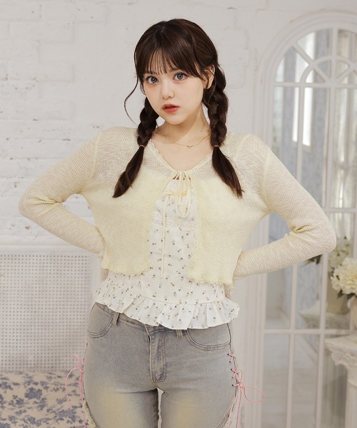 Anely(アネリー)の「【2点セット】小花柄レースリボンキャミソール×ニットカーディガン(その他トップス・レディース・レッド/イエロー/ブルー・FREE)」の11枚目の写真