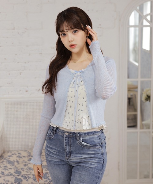 Anely(アネリー)の「【2点セット】小花柄レースリボンキャミソール×ニットカーディガン(その他トップス・レディース・レッド/イエロー/ブルー・FREE)」の13枚目の写真