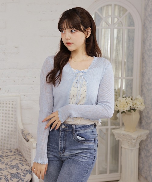 Anely(アネリー)の「【2点セット】小花柄レースリボンキャミソール×ニットカーディガン(その他トップス・レディース・レッド/イエロー/ブルー・FREE)」の5枚目の写真