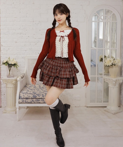 Anely(アネリー)の「【2点セット】小花柄レースリボンキャミソール×ニットカーディガン(その他トップス・レディース・レッド/イエロー/ブルー・FREE)」の16枚目の写真
