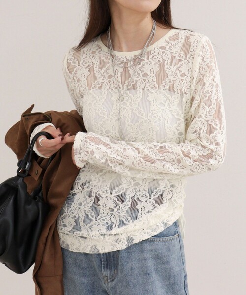 fredy emue(フレディエミュ)の「ドロストアシメレースプルオーバーカットソー(Tシャツ/カットソー・レディース・オフホワイト/ブラック/カーキ・38)」の1枚目の写真
